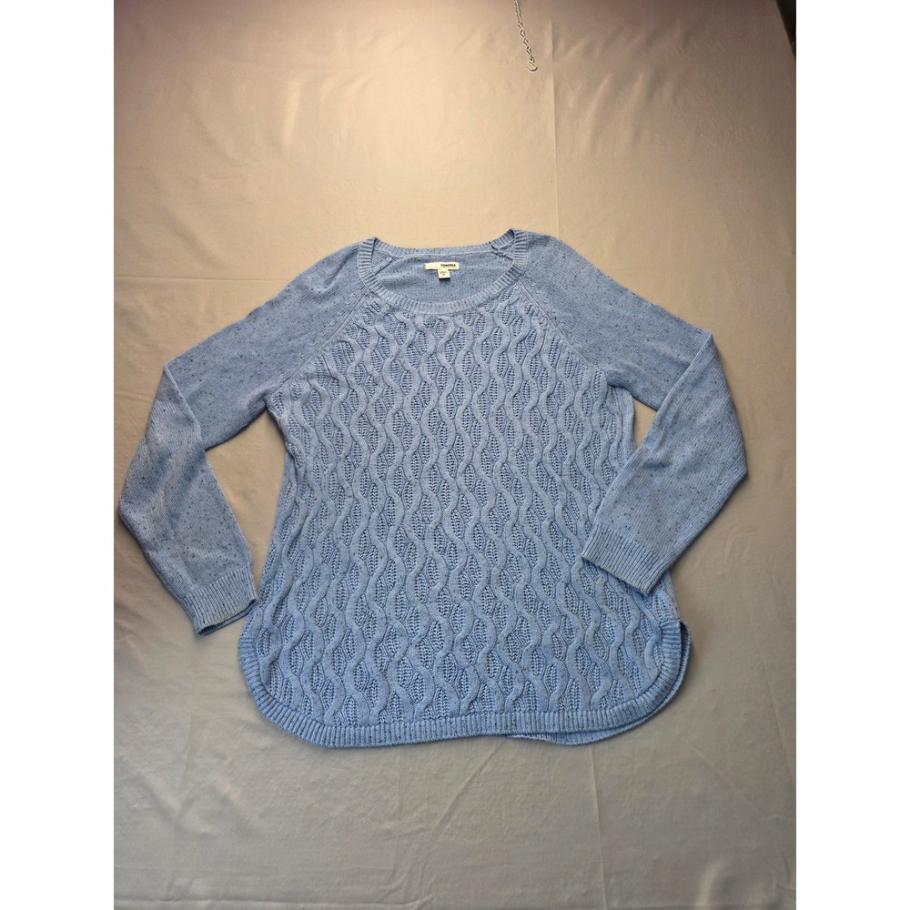 Sonoma Goods For Life Blue Cable Knit Sweater Womens Medium Marl Curved Hem